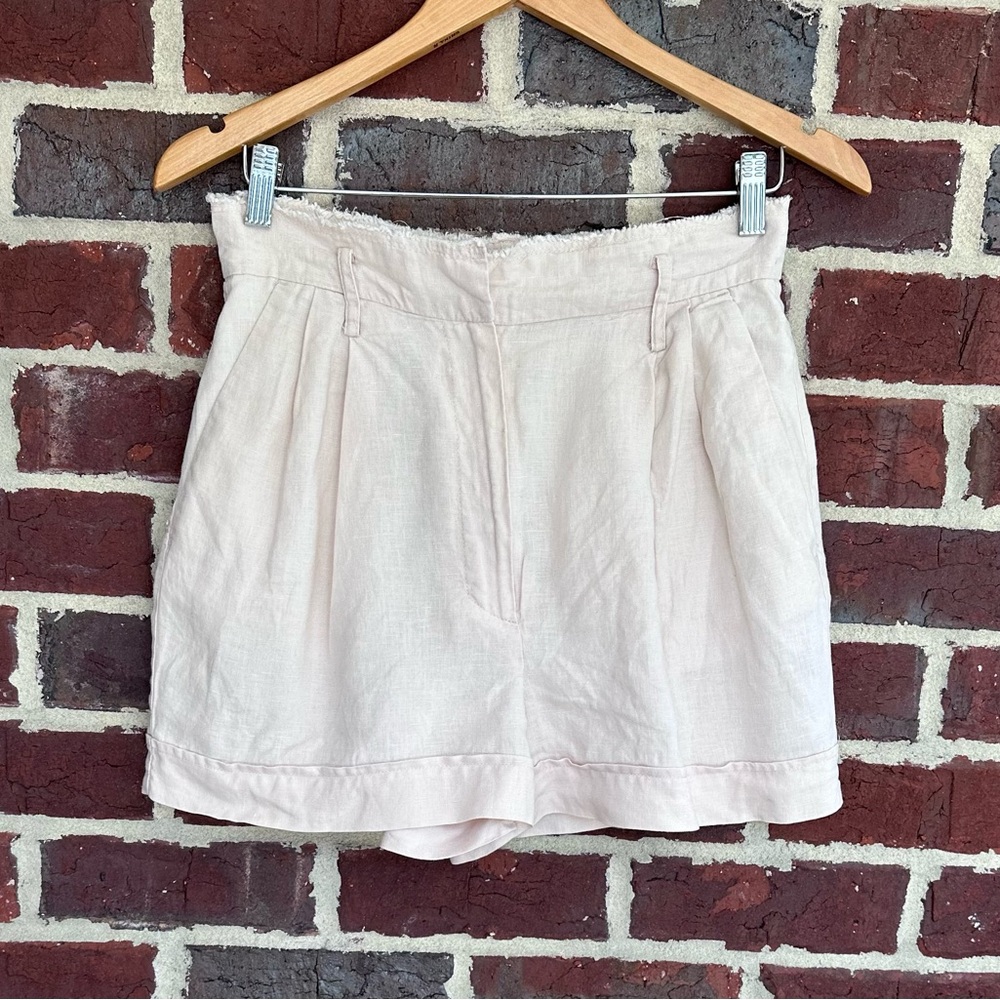 Mango MNG Suit Linen Pale Pink Shorts Paper Bag High Rise Pleated Size S